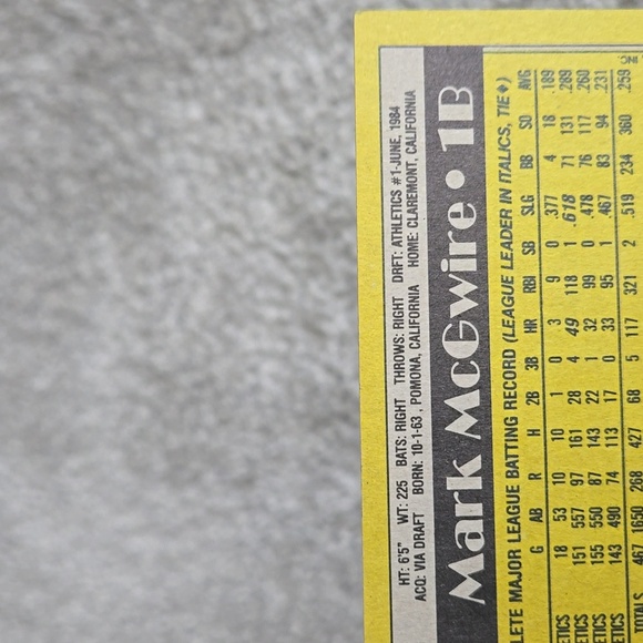 Athletics Topps Baseball Card Mark McGeire 1990 - Picture 3 of 3